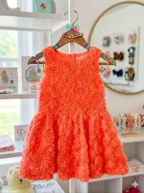 Cherokee Bright Coral Rosette Party Dress, Size 3T, EPreLC